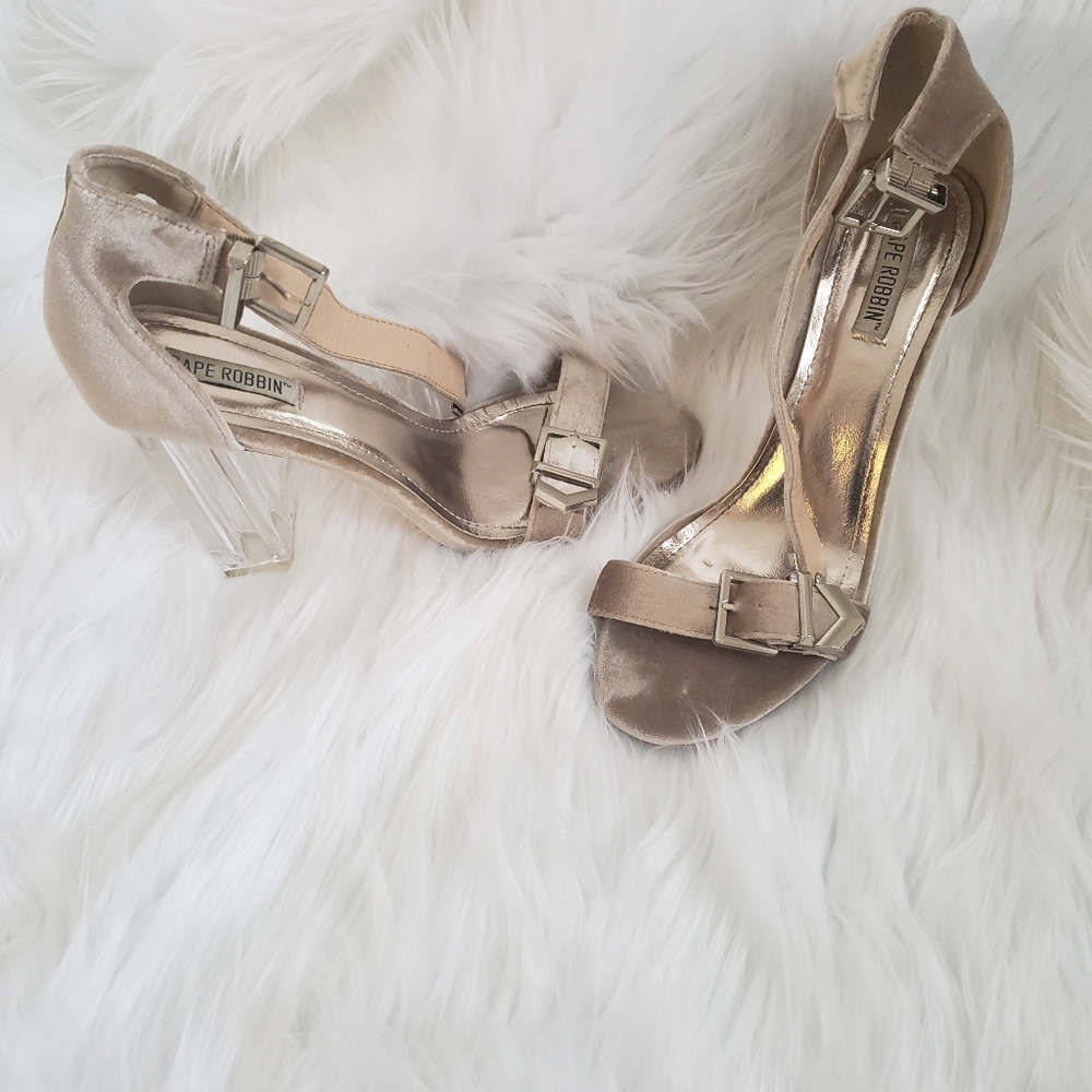 Champagne velvet clear heel with buckle